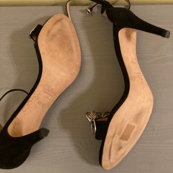 Chloe black suede ring embellished heeled sandals, size 40.5 - Picture 3 of 4